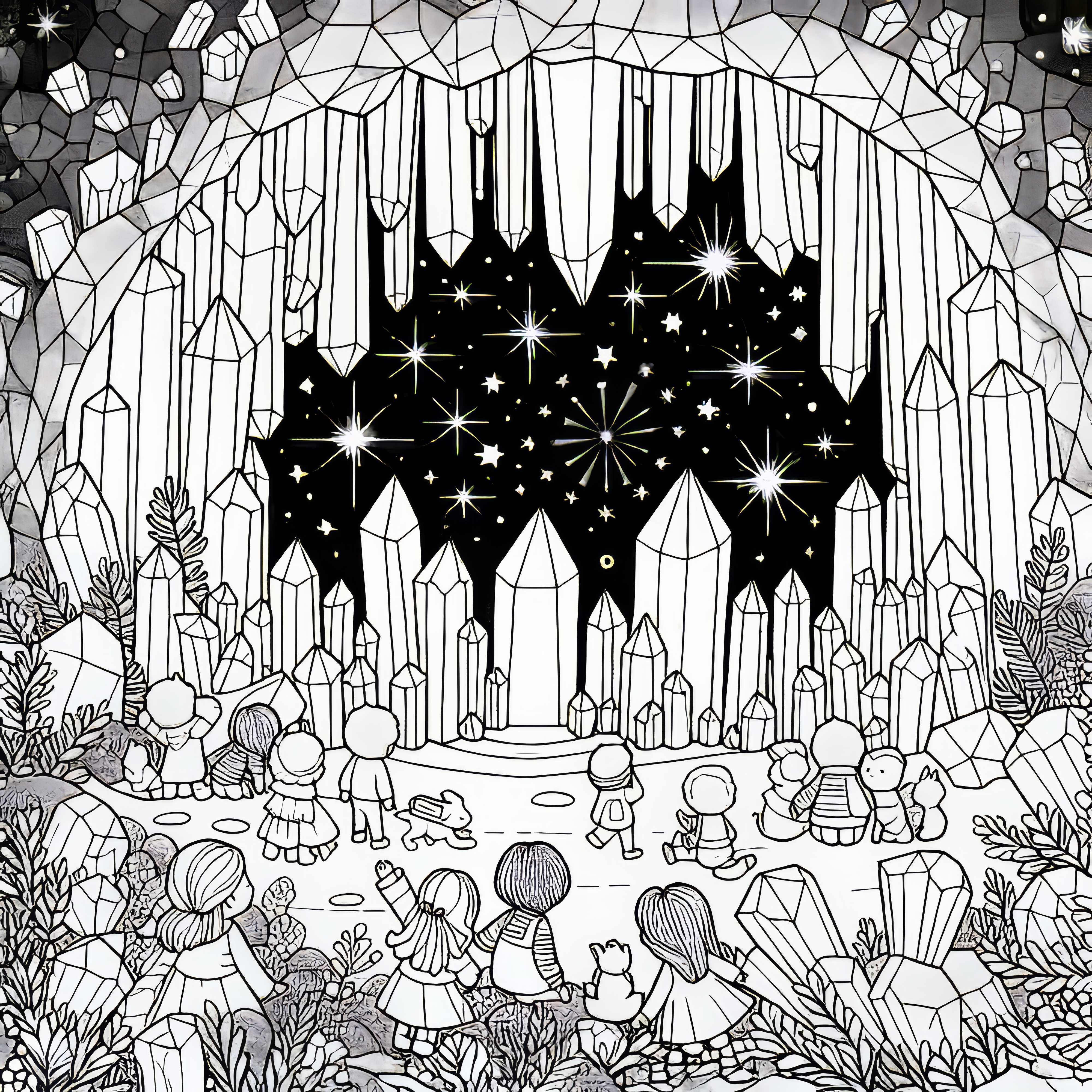 Krystallhule: Barn oppdager portal &ndash; Fargeleggingsbilde gratis