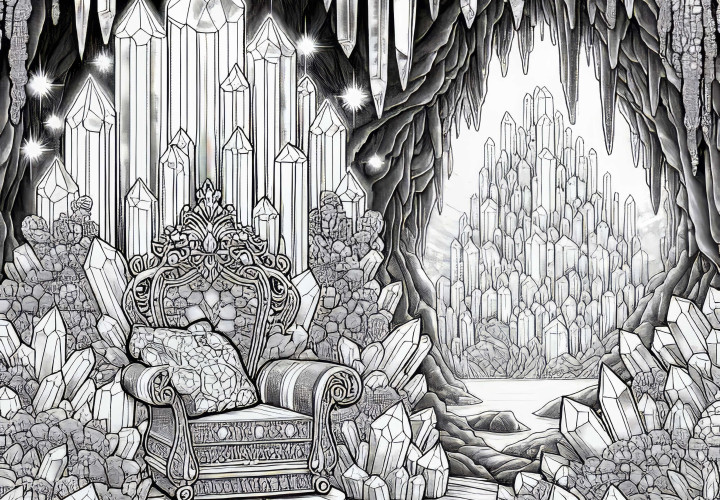 Кристальная пещера в глубине – раскраска для трона бесплатно