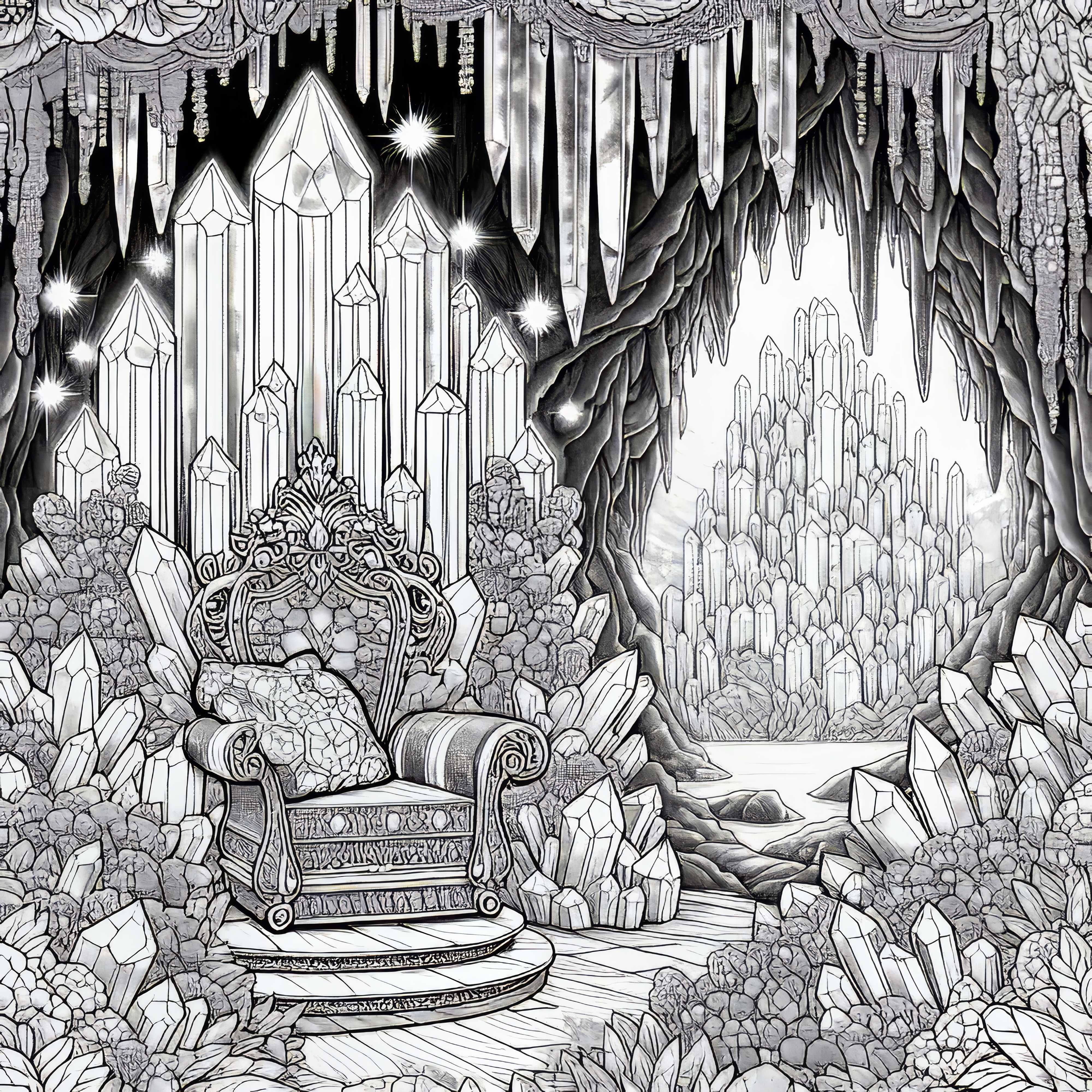 Derinlerde Kristal Mağarası &ndash; &Uuml;cretsiz Taht Boyama Şablonu