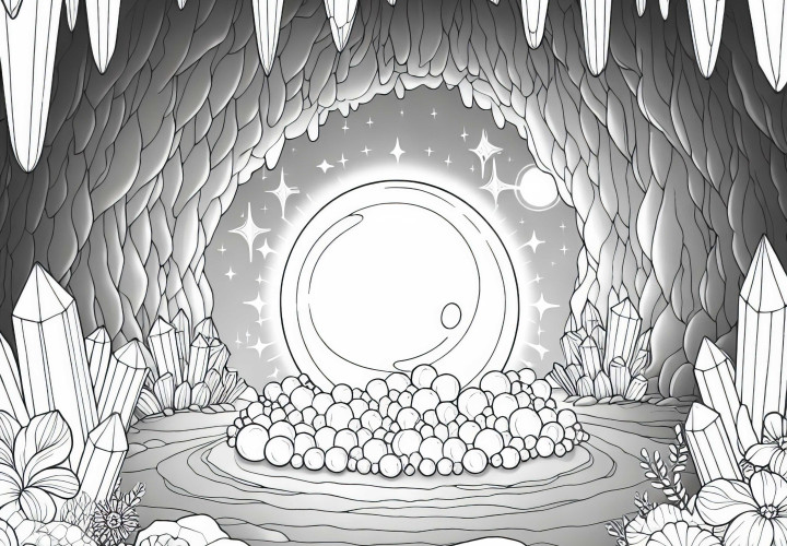 Краска для раскраски "Кристальная пещера с большой жемчужиной" бесплатно