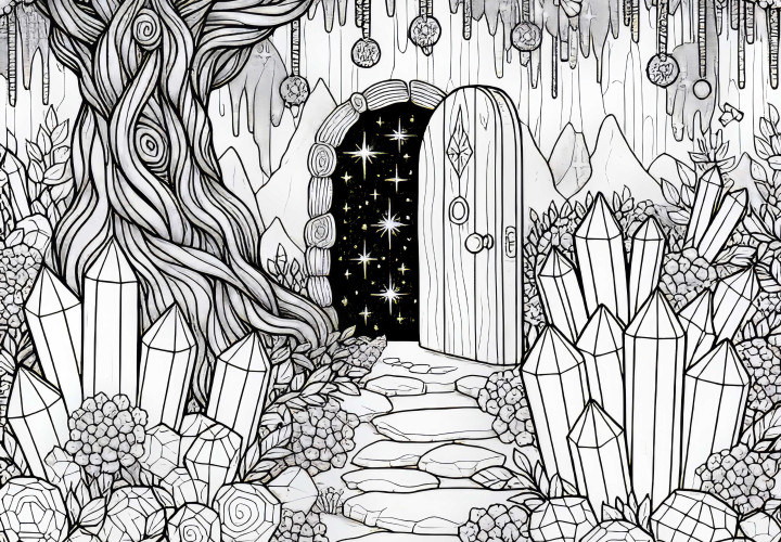 Кристальная пещера – Секретная дверь открывается – Раскраска бесплатно