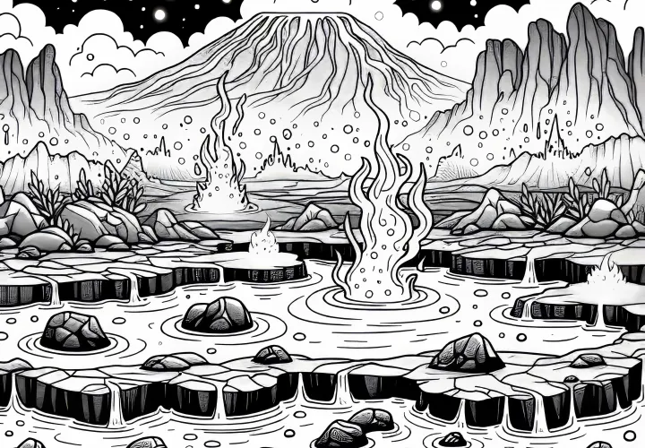 볼케이닉 풍경 색칠하기 그림 - 무료 다운로드 제공