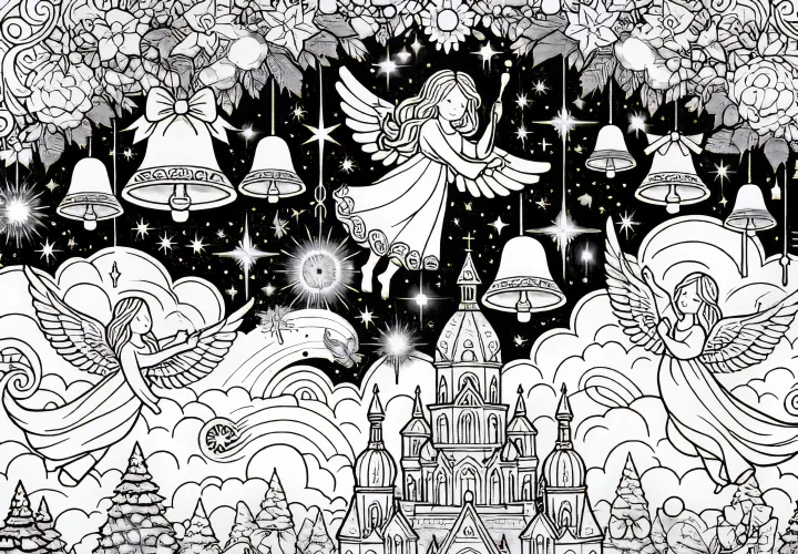 Mennyországok: Harangjátékok zengenek a levegőben - Ingyenes színezőlap