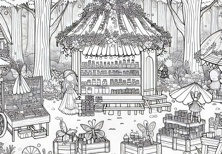 Veselica s fevnimi lučmi Tržnica vil Zaključna slika za barvanje Brezplačno prenesi