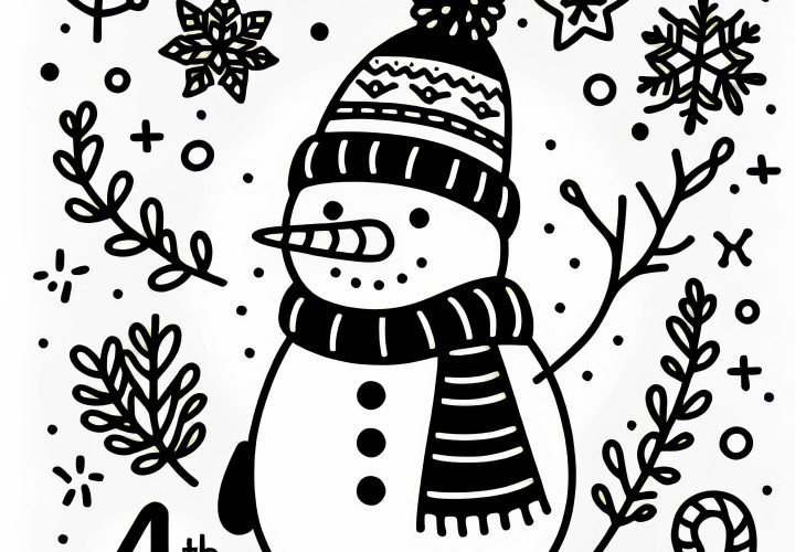 Bezplatný obrázek k vybarvení sněhuláka na 4. prosince v adventním kalendáři