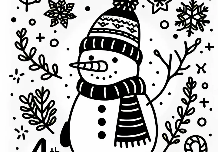Bezplatný obrázek k vybarvení sněhuláka na 4. prosince v adventním kalendáři