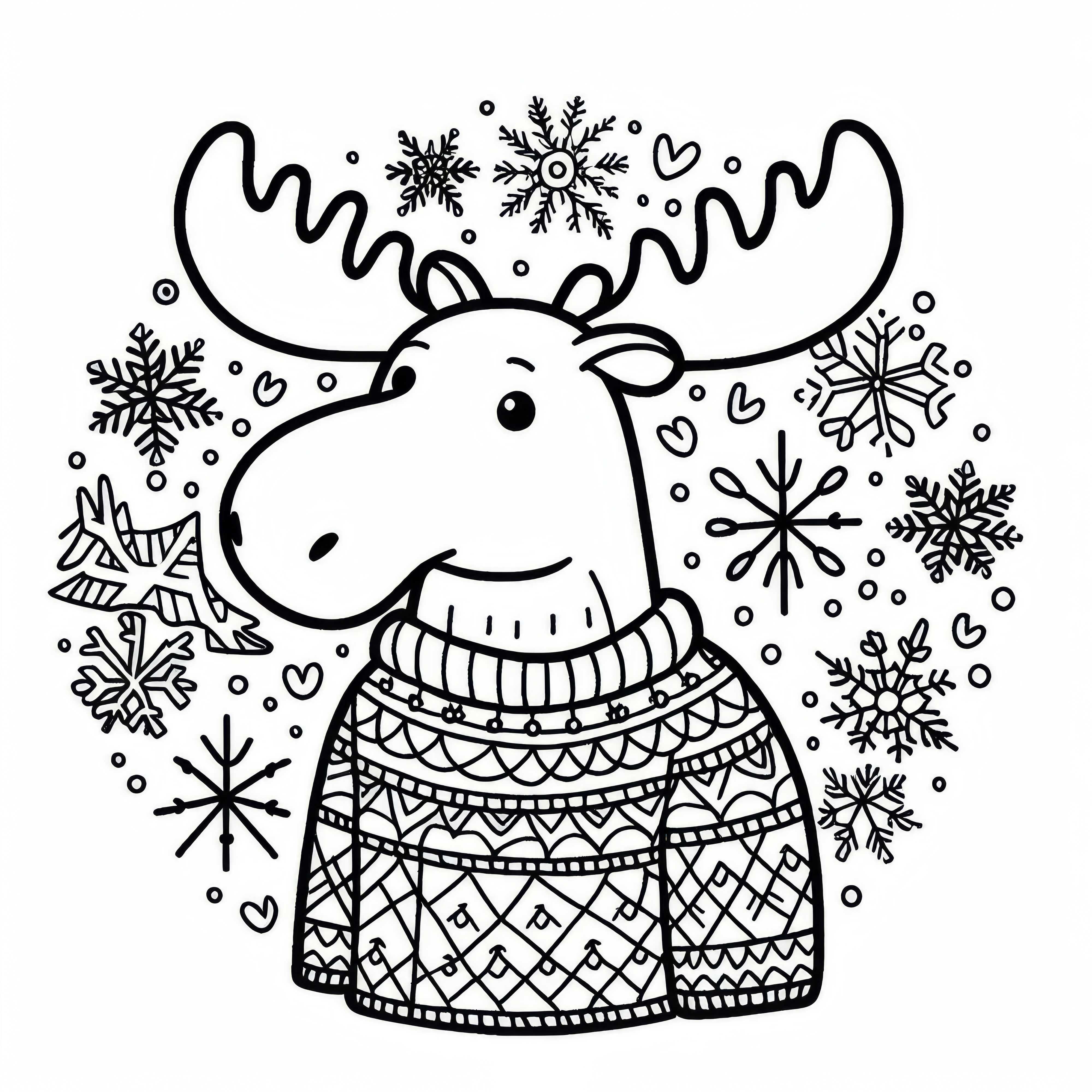Losos v svetru se sněhovými vločkami v pozadí - adventní kalendář k vybarvení