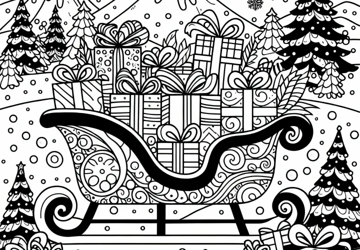 Sněhový pluh s dárky na cestě skrze sníh - zdarma omalovánka adventního kalendáře