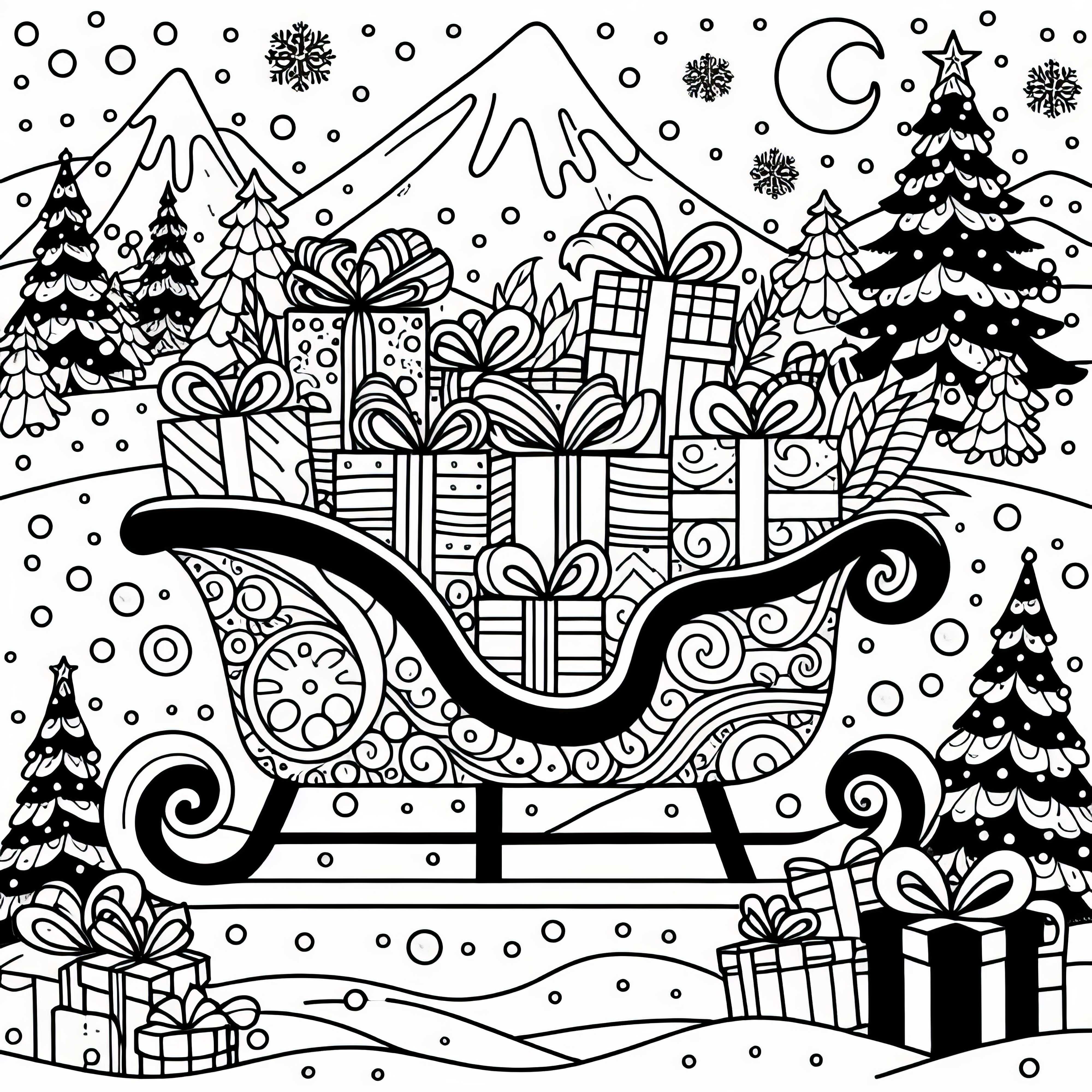 Saně s dárky na cestě sněhem - Adventní kalendář k vybarvení zdarma