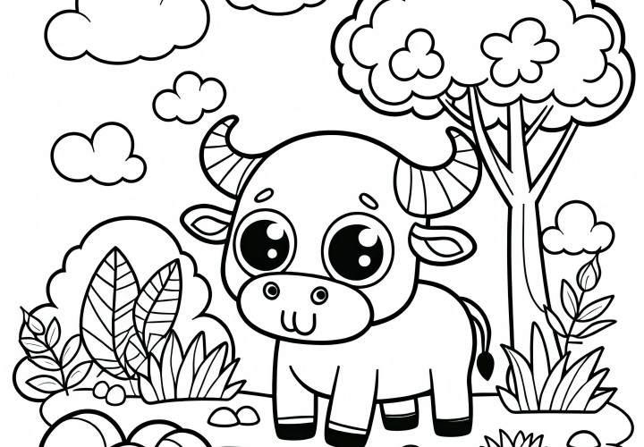 Fargeleggingsbilde av vannbøffel – Enkelt og gratis