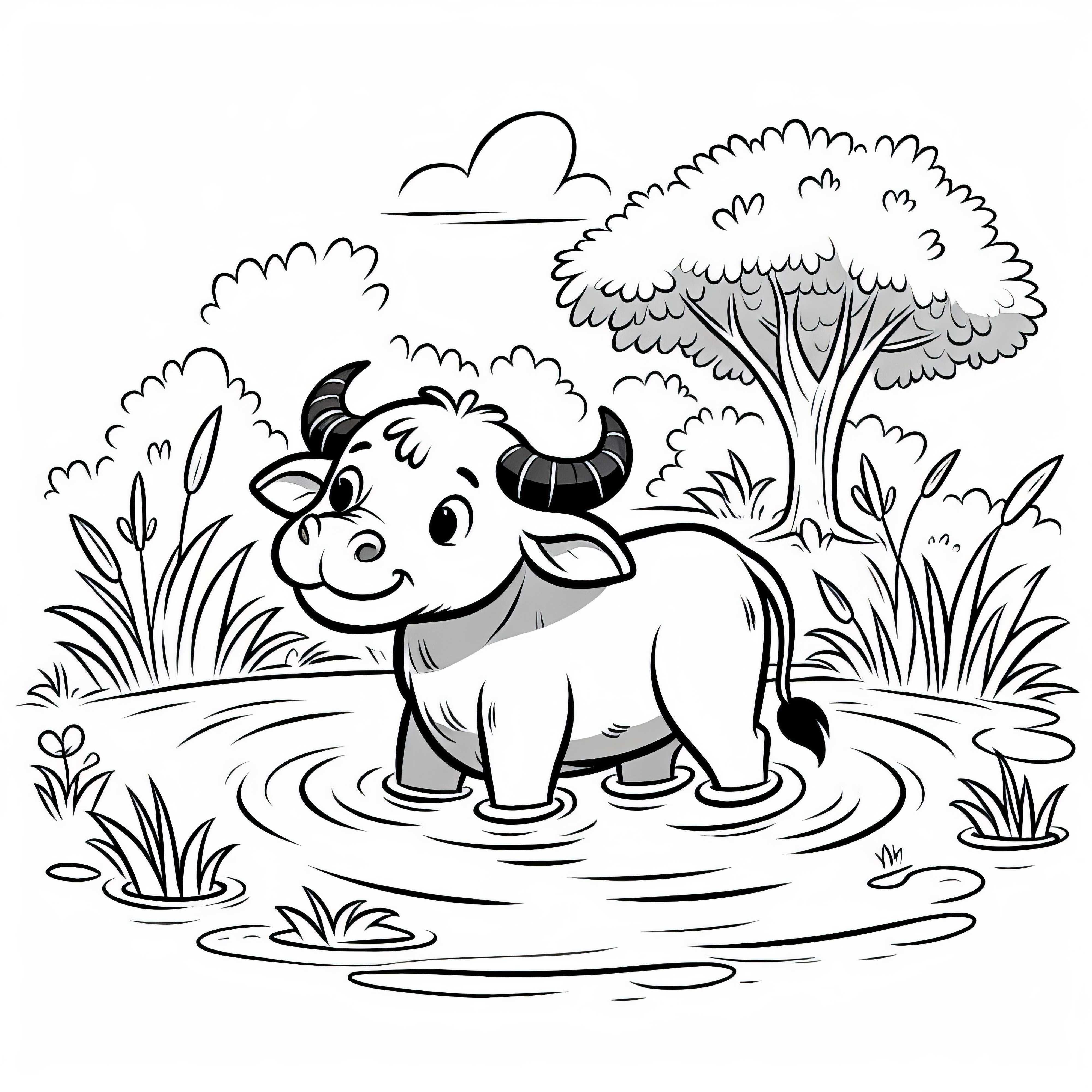 물소가 허리까지 늪에 서서 식히고 있습니다 – 무료 간단한 색칠하기 도안 물버펄이 허리까지 늪에 서서 식히고 있습니다 - 간단한 무료 색칠공부?