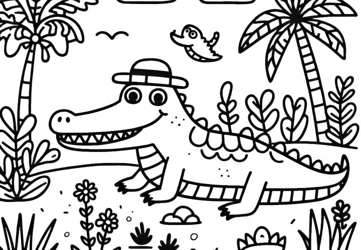 Krokodille fargeleggingsbilde enkelt gratis