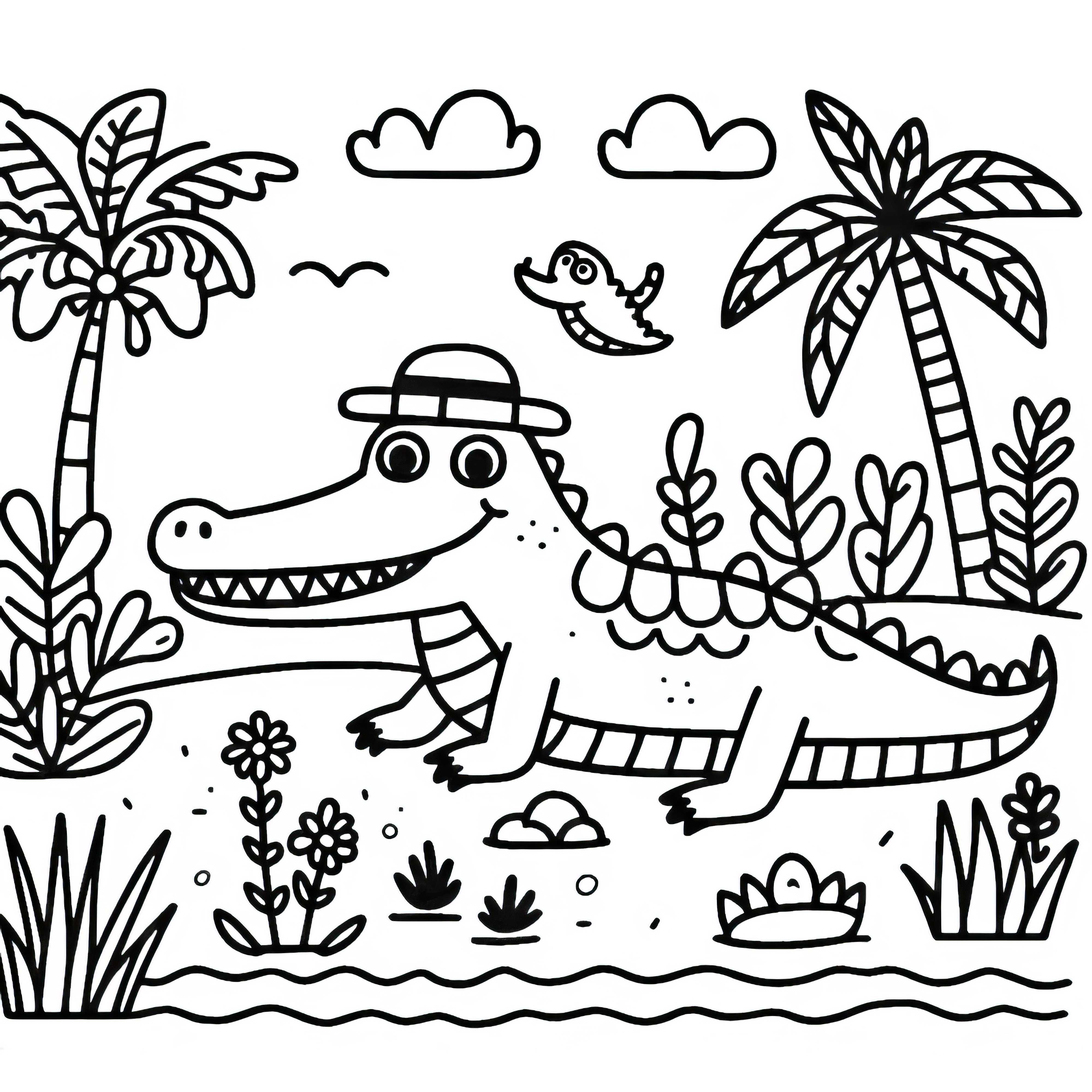 Krokodille fargeleggingsbilde enkelt gratis