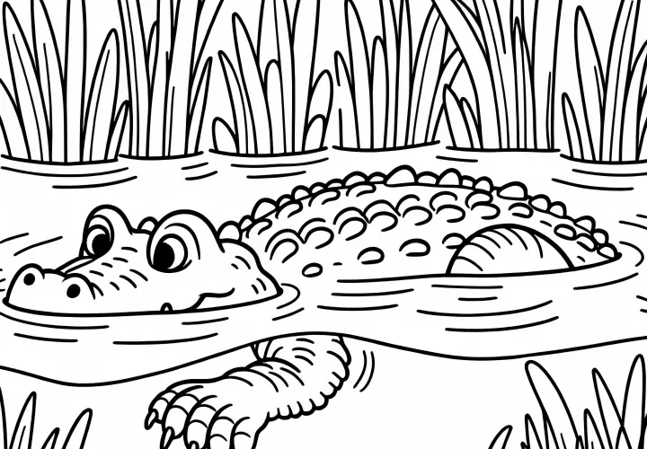 Krokodille svømmer gjennom vann – Fargelegging bilde gratis
