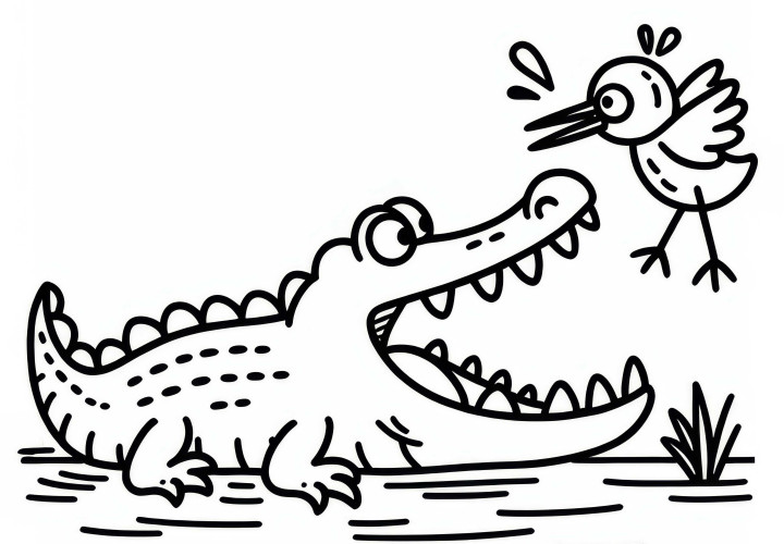 Krokodille snapper etter fuglen som har kommet for nær – Malt bilde gratis