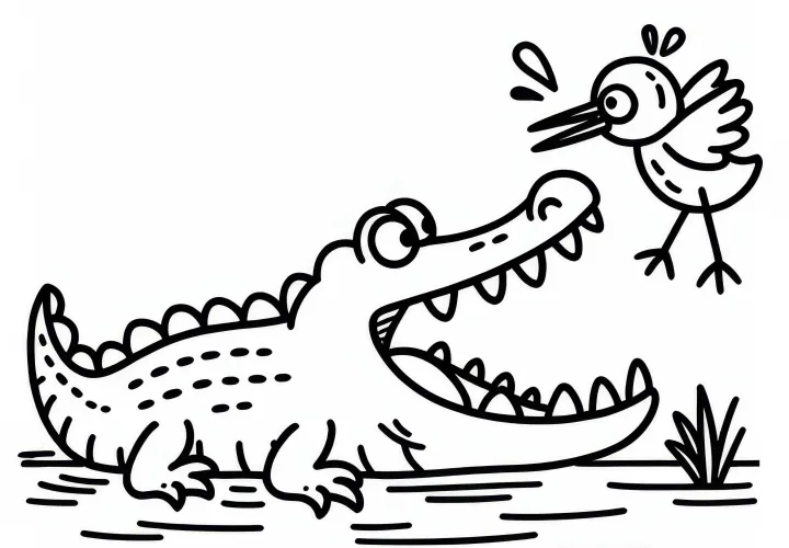 Krokodille snapper etter fuglen som har kommet for nær – Malt bilde gratis