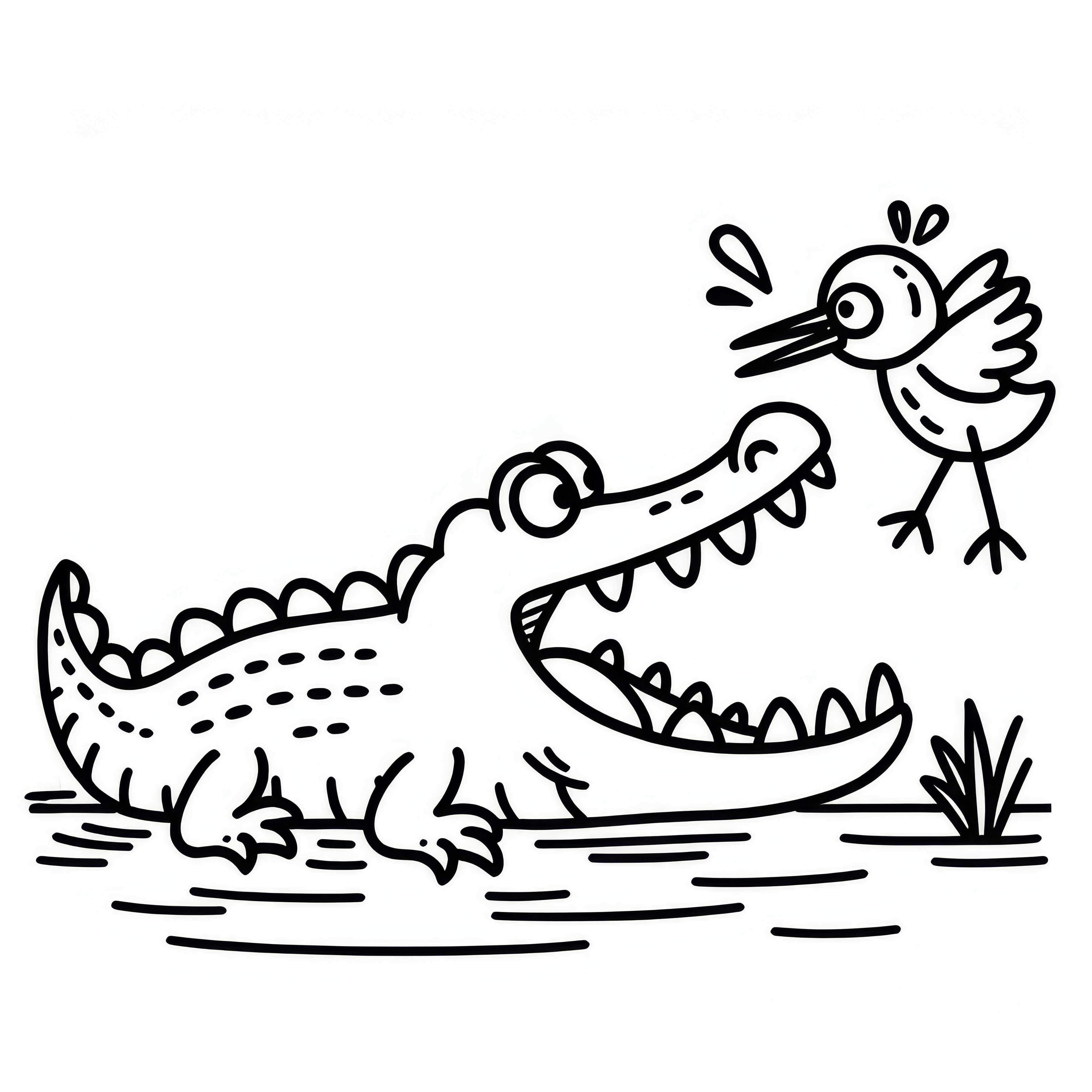 악어가 너무 가까이 온 새를 잡아먹으려 합니다 &ndash; 무료 색칠 공부 그림