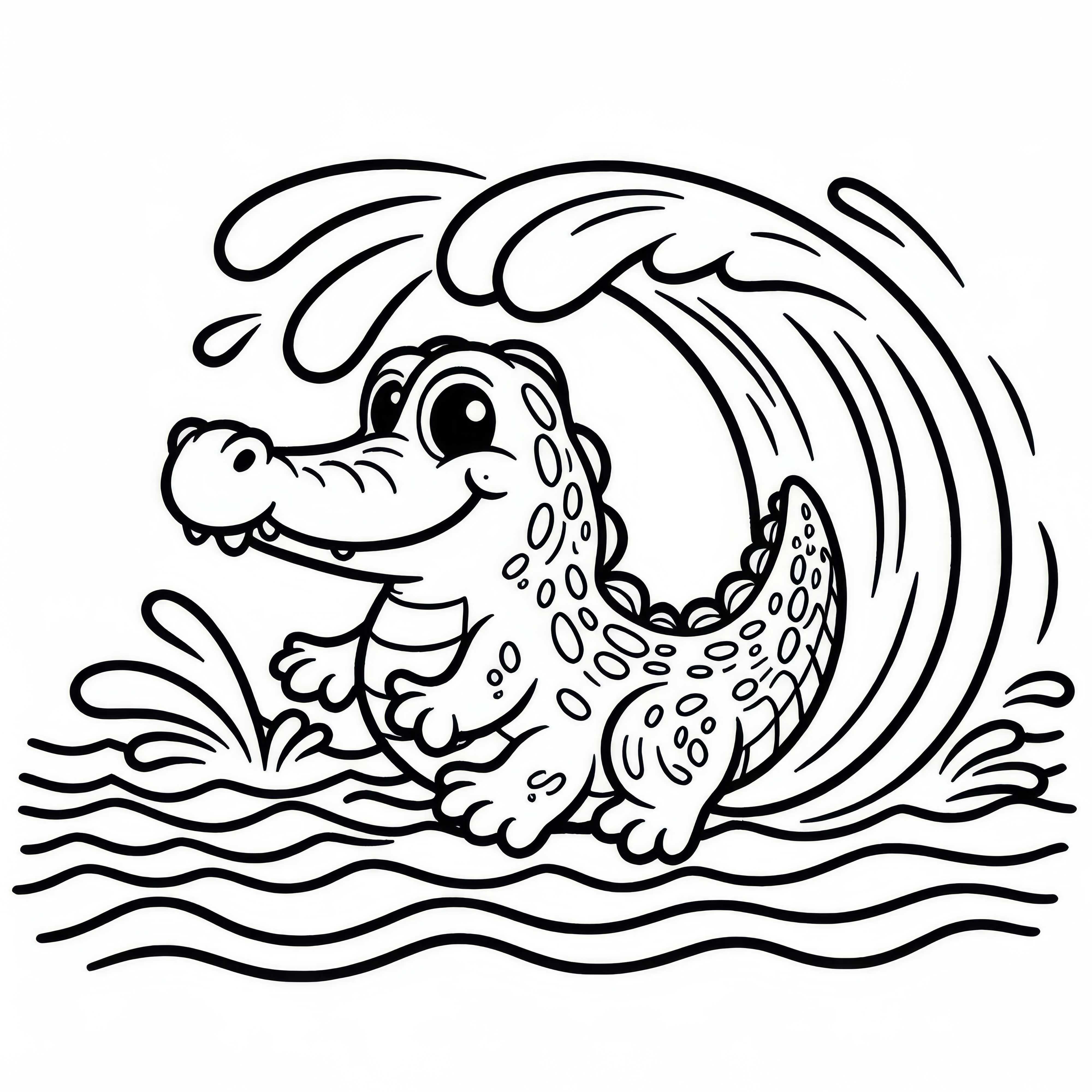 Krokodil schl&auml;gt mit seinem m&auml;chtigen Schwanz Welle im Wasser &ndash; Malvorlage gratis