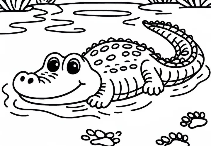 Krokodillen krabber ut av vannet på land - Gratis fargeleggingsmal