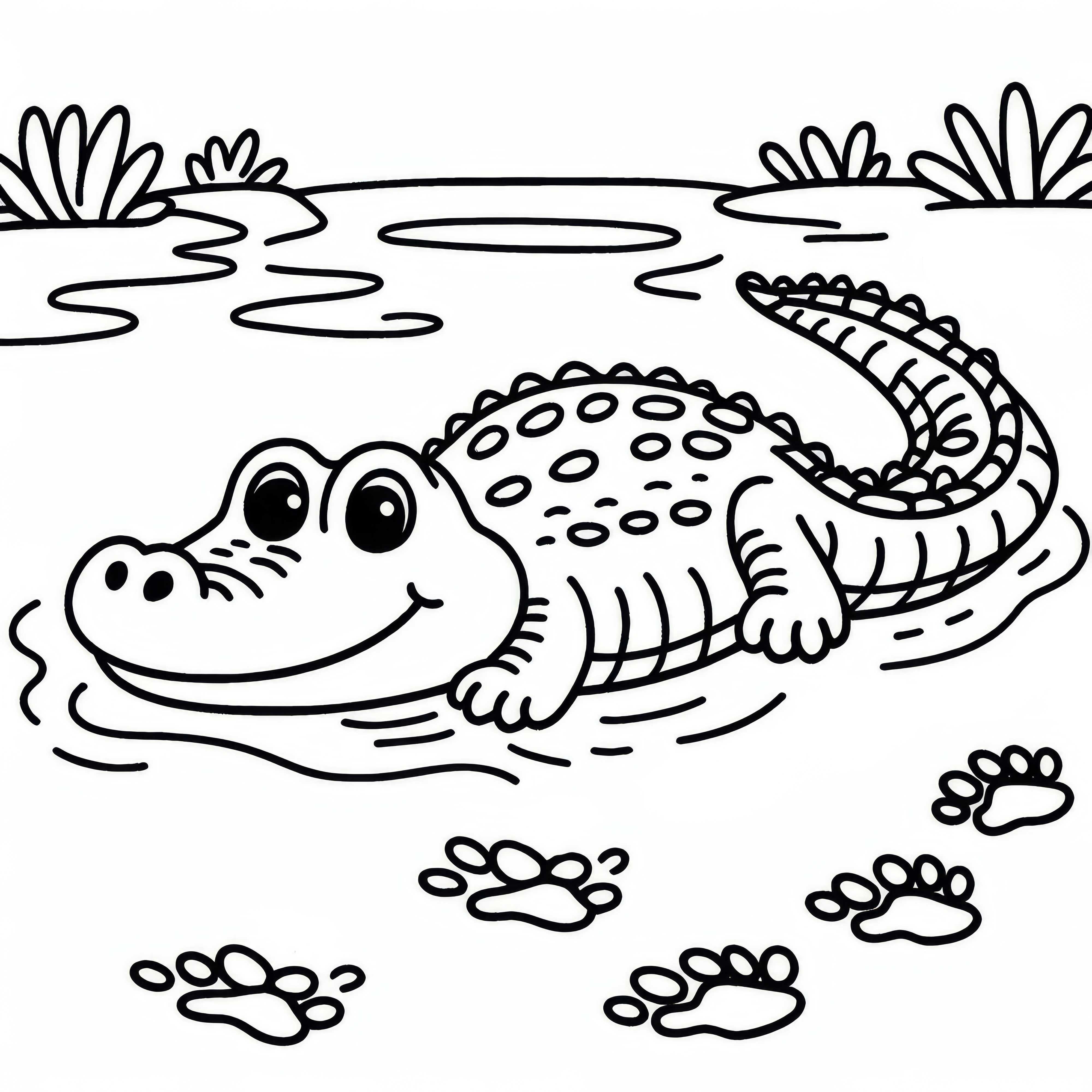 O crocodilo rasteja da água para a margem - Modelo de pintura grátis Crocodilo sai da água para a margem - Modelo de pintura grátis