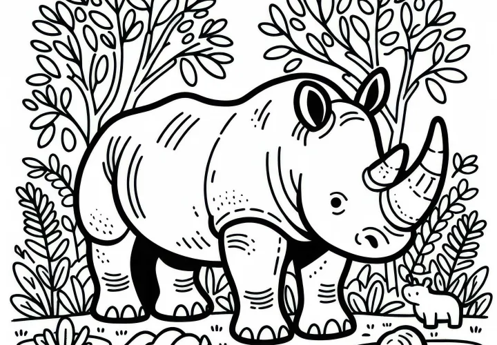 Desenho para colorir de rinoceronte simples grátis para download
