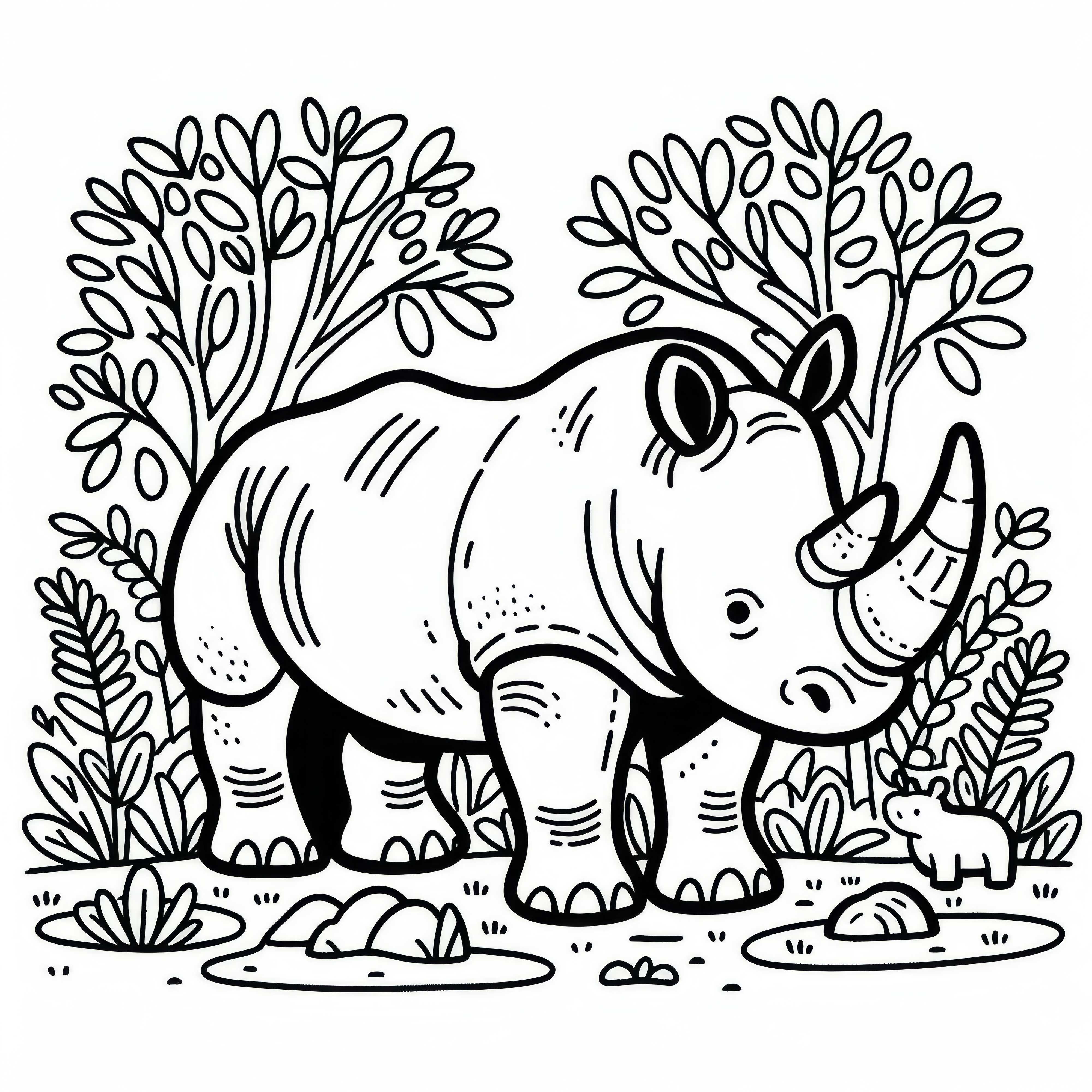 Раскраска носорога Простая Бесплатно для скачивания