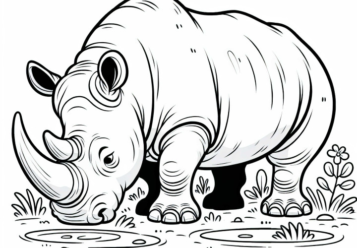 Носорог опускает массивную голову – Раскраска просто бесплатно