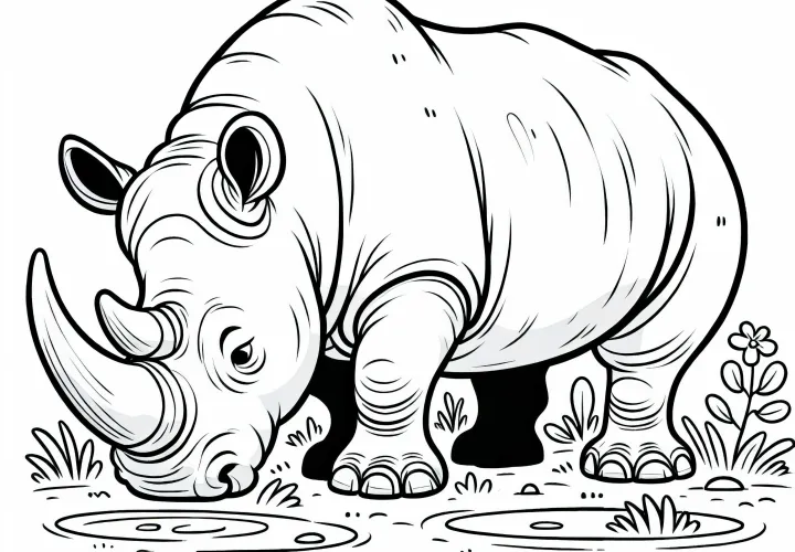 Rinoceronte abaixa a cabeça massiva - Desenho para colorir fácil e gratuito