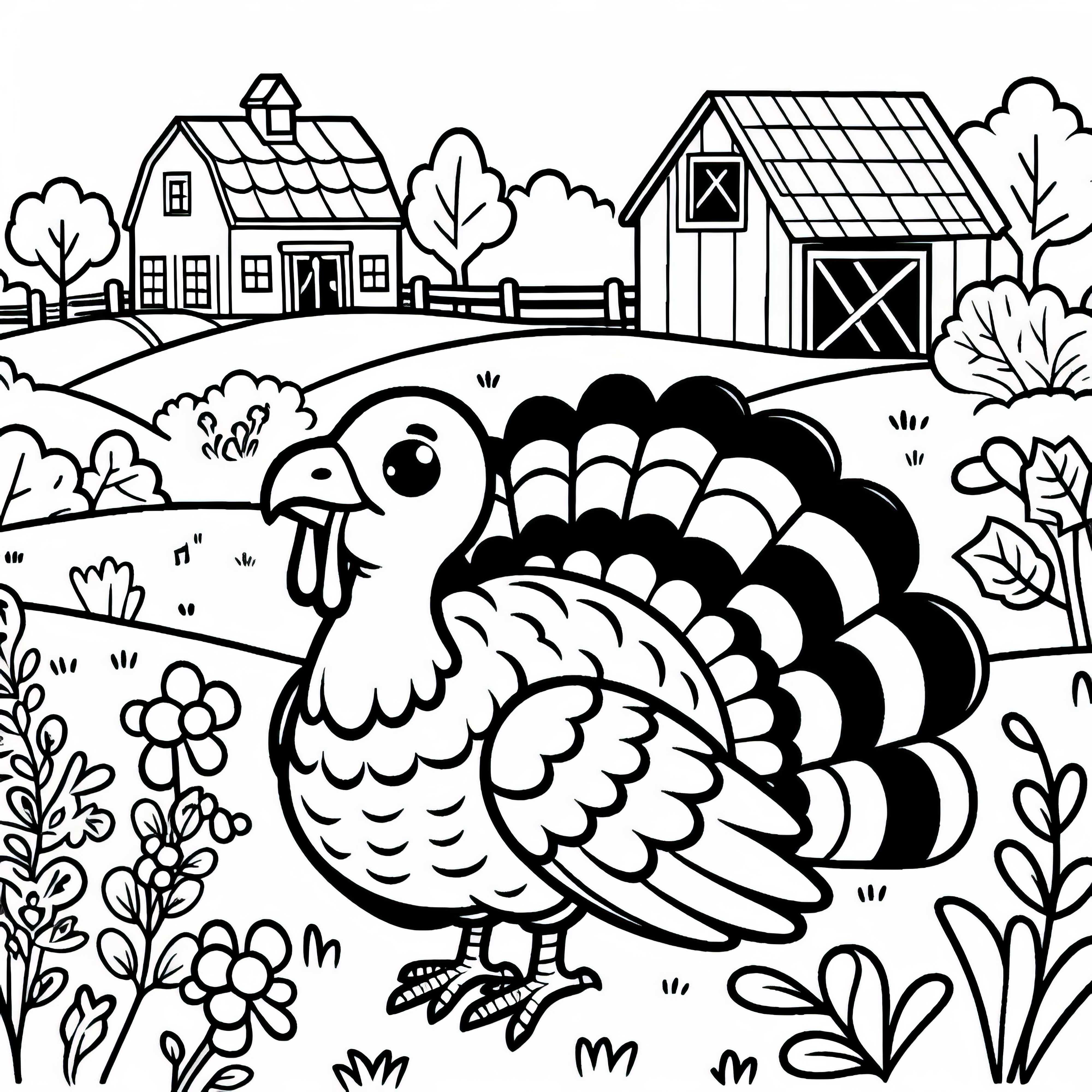Pute l&auml;uft &uuml;ber Bauernhof und schaut aufmerksam umher &ndash; Ausmalbild gratis