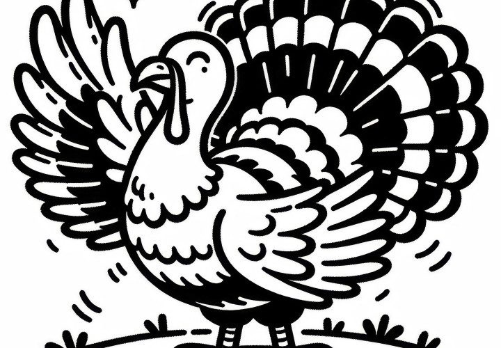 Петух расправляет крылья - Бесплатная раскраска