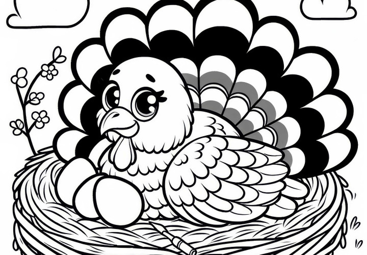 Putene sitter behagelig i redet og passer på eggene sine – Fargeleggbilde gratis
