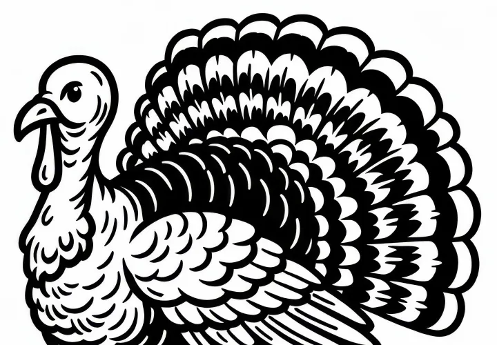 Stolt kalkun viser fram sitt utslåtte, praktfulle fjærdrakt - Malerbare ark gratis