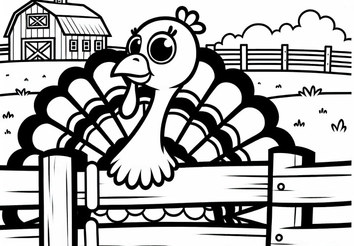 Truthahn ser nysgjerrig over gjerdet på gården – Maleblad gratis