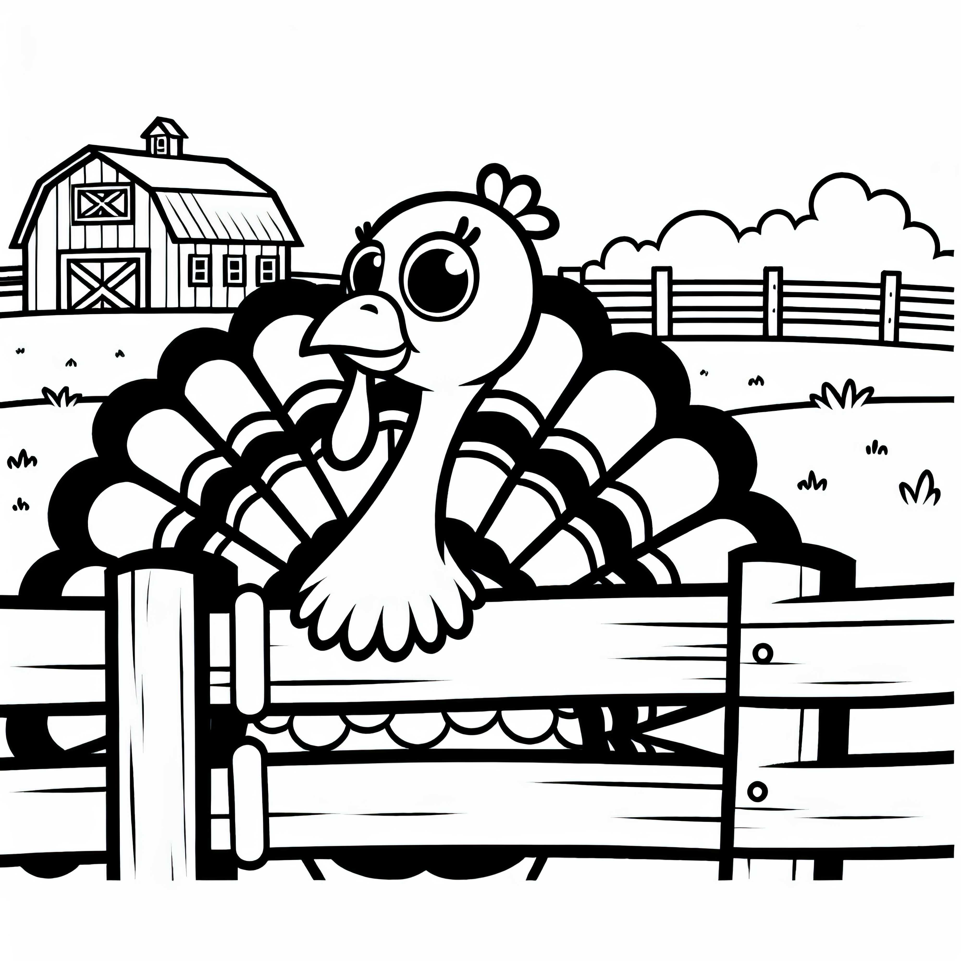 Kükko vaatab uudishimu täis üle aiaku asu – Värvimisleht tasuta Puurist vaatab uudishimu pärast üle aia talu – värvimisleht tasuta