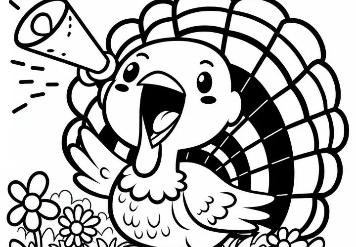 Tyrk har høylytt med vidåpne nebb - Fargeleggingsmal gratis