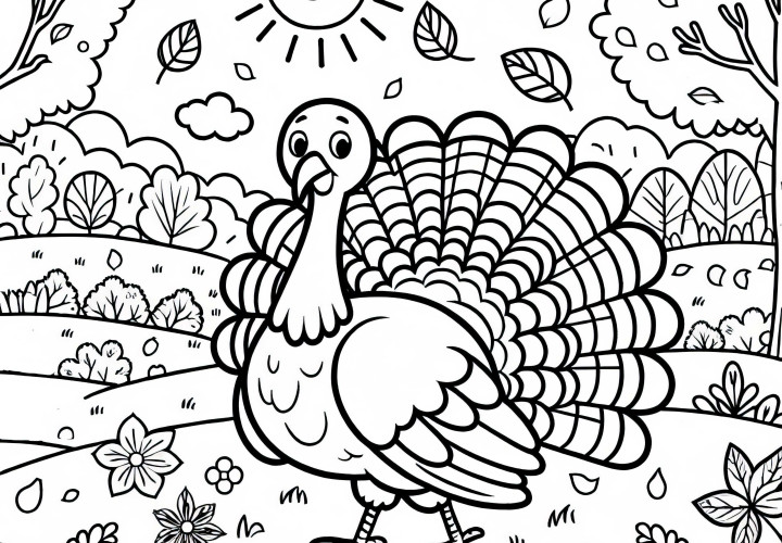 Tyrk har en høstlig eng med løv - gratis fargeleggingsmal