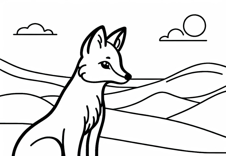 Ørkenræv sidder på sandklit og kigger opmærksomt ud i det fjerne - Malebillede gratis