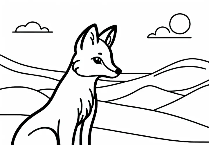 Ørkenræv sidder på sandklit og kigger opmærksomt ud i det fjerne - Malebillede gratis