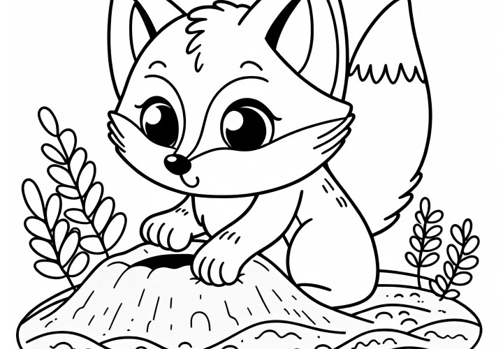 Ørkenræv graver i sandet – Malebog gratis