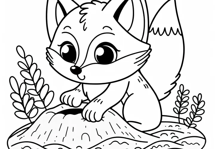 Ørkenræv graver i sandet – Malebog gratis