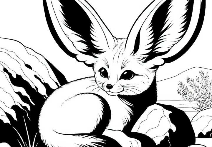 Ørkenræv med store ører hviler i skyggen af en klippe – Malebillede gratis