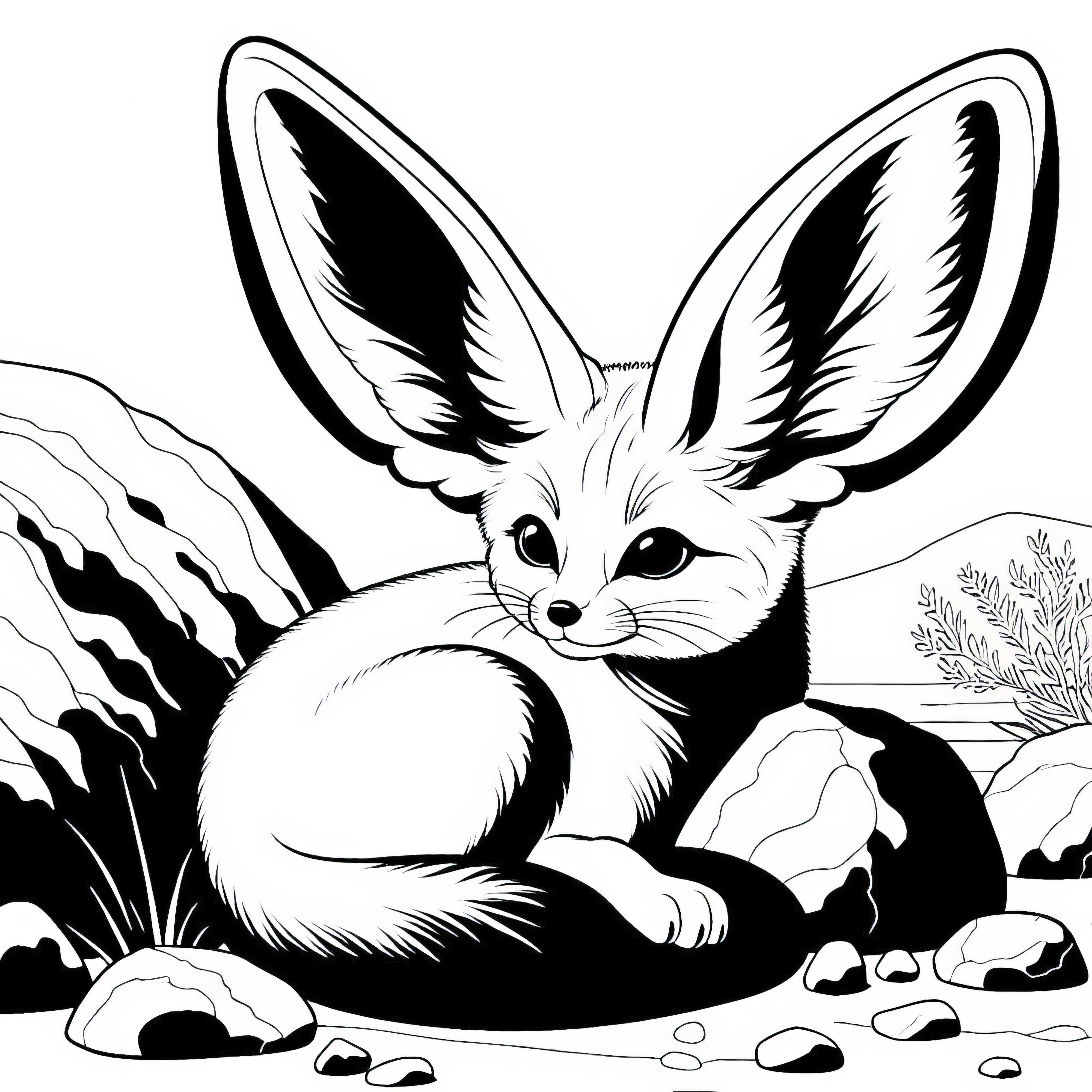 &Oslash;rkenr&aelig;v med store &oslash;rer hviler sig i skyggen af en klippe - Malebillede gratis