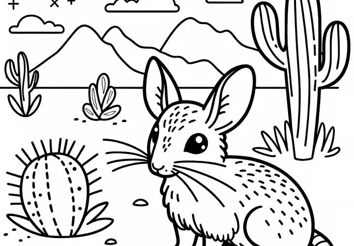 Раскраска с пустынной прыгающей мышью Просто Бесплатно