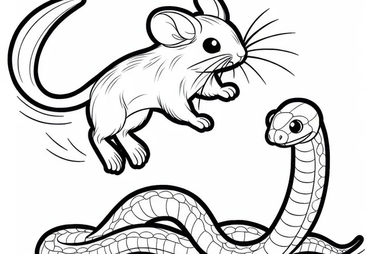 Пустынная прыгунья прыгает в воздух, чтобы избежать змеи – Бесплатная раскраска