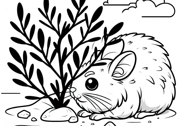 Пустынная прыгунья прячется под кустом от солнца – бесплатная раскраска