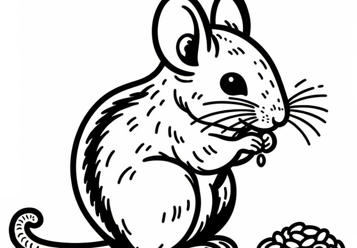 Ørkenmus sitter på bakbeina og gnager på korn - Fargeleggingsmal gratis