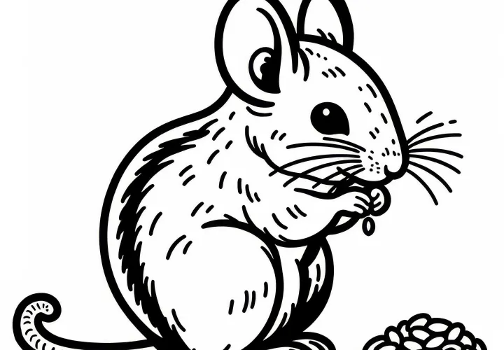 Песчаная сурка сидит на задних лапках и грызёт зерно – раскраска бесплатно