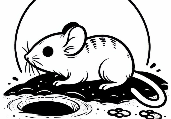 Ørkenmus bygger tunnel i sanden – Fargelegging mal gratis