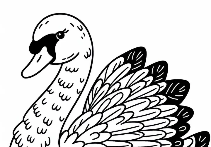 Desenho para colorir de um cisne de pescoço preto – Diversão gratuita de colorir para aves na Europa