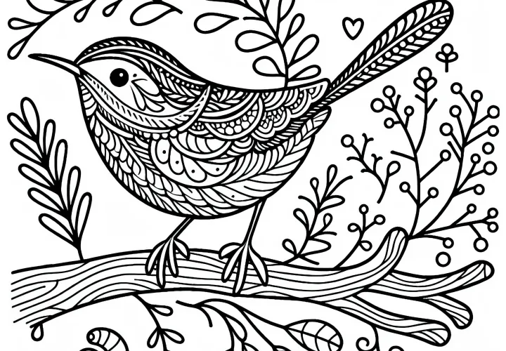 Desenho para Colorir do Pássaro Rei do Jardim Europeu Gratuito